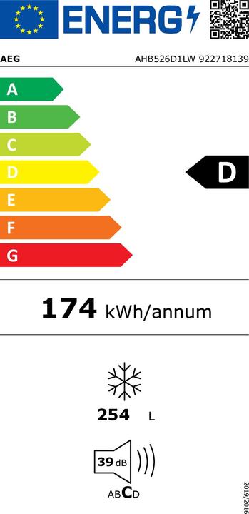 Energie-Label AEG Öko Arctis AHB526D1LW LowFrost (Freistehend, 254 l)
