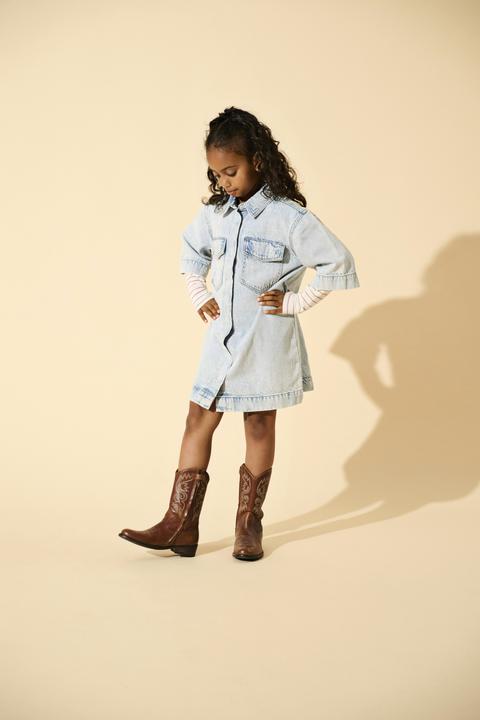 Produktbild Only Locker geschnitten Hemdkragen Kastige Ärmel Kurzes Kleid Jeanskleid (164)