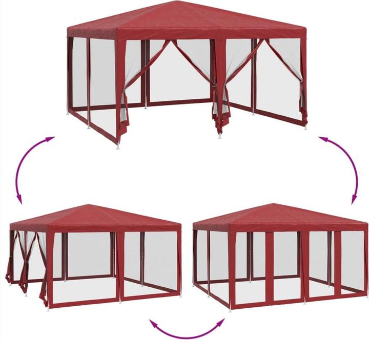 Produktbild VidaXL Partyzelt Pavillon Festzelt mit 8 Mesh-Seitenteilen Rot 4x4m HDPE (400 cm, 400 cm)