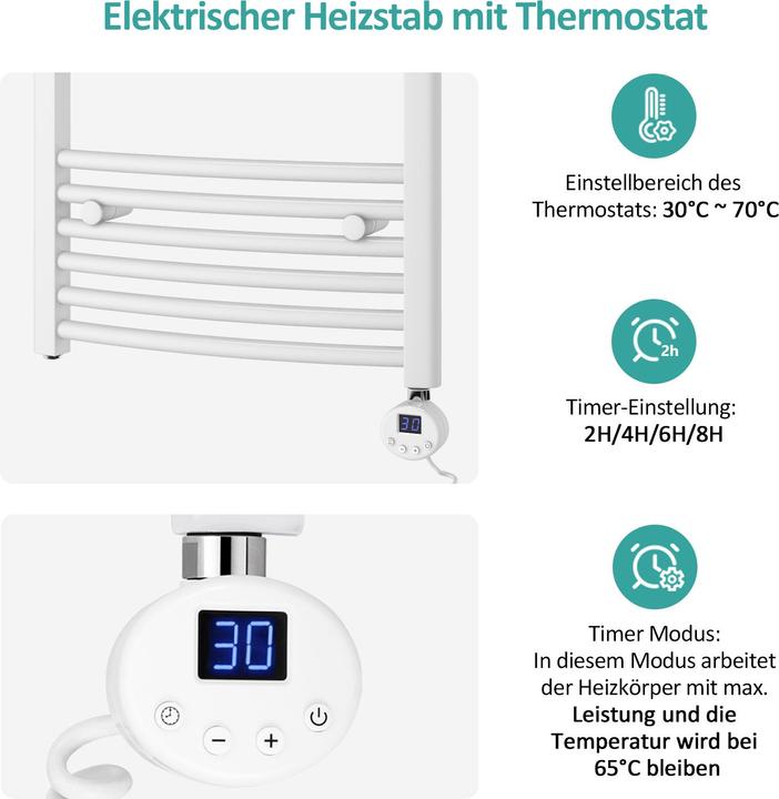 Produktbild Emke Elektrischer Badheizkörper, Badheizung Elektrisch, Weiss 120x40cm 500W (500 W)