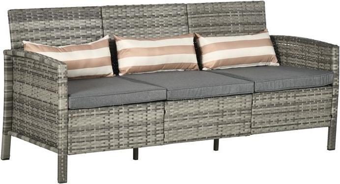 Actual product image Swisshandel24 Rattan Sofa mit Kissen, Dreisitzer, Garten Loungesofa, Stahl, Grau, 173 x 68 x 78 cm