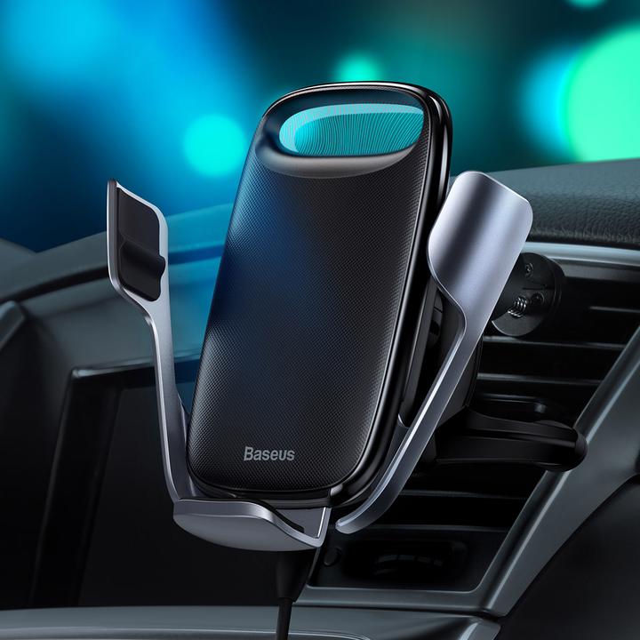 Actual product image Baseus Milky Way gravity car mount with Qi 15W induction charger black
