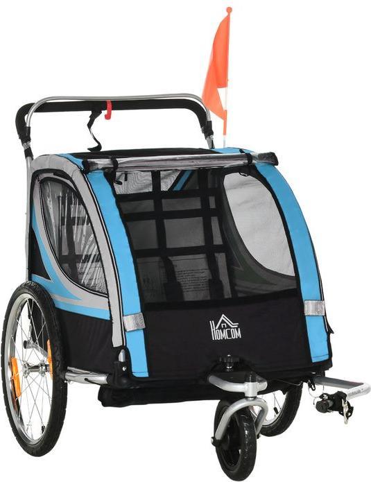 Image du produit Swisshandel24 Remorque vélo 2en1, pivotant à 360°, acier Oxford, bleu+noir