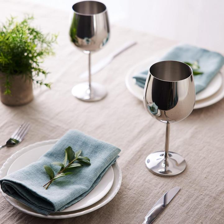 Image du produit Oak & Steel Acier inoxydable Verres à vin Argent Lot de 2 (50 cl, 2 Verres, Set de verres à vin)