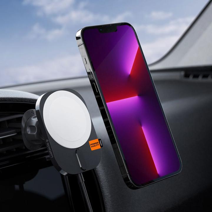 Actual product image Spigen car mount with charger ITM12W Onetap Pro 3 Magnetic Magsafe Vent Car Mount Wireless Charger b (15 W)