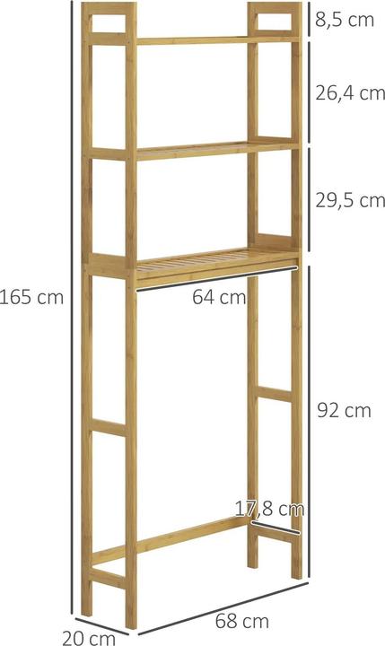 Image du produit Kleankin Étagère de salle de bain à 3 niveaux (68 x 20 x 165 cm)