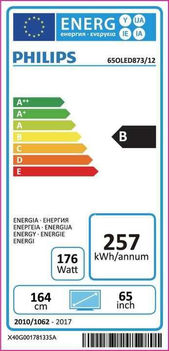 Label énergétique Philips 65oled873/12 (65", OLED, 4K, 2018)