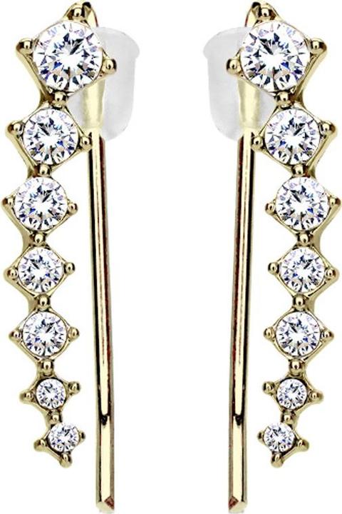 Produktbild Star Piercing Ohrring Ear Climber vergoldet mit quadraten und Kristall silber (Messing)