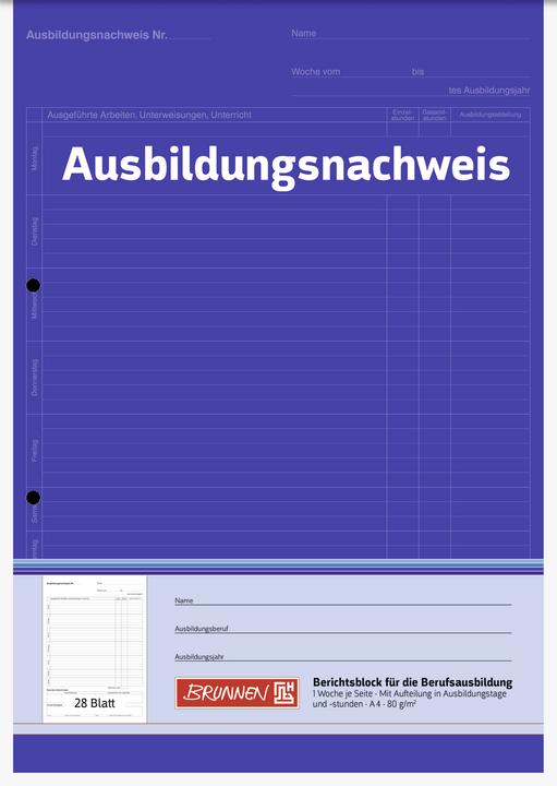 Produktbild Ausbildungsnachweis, tägliche Eintragungen Formularbuch (28 x)