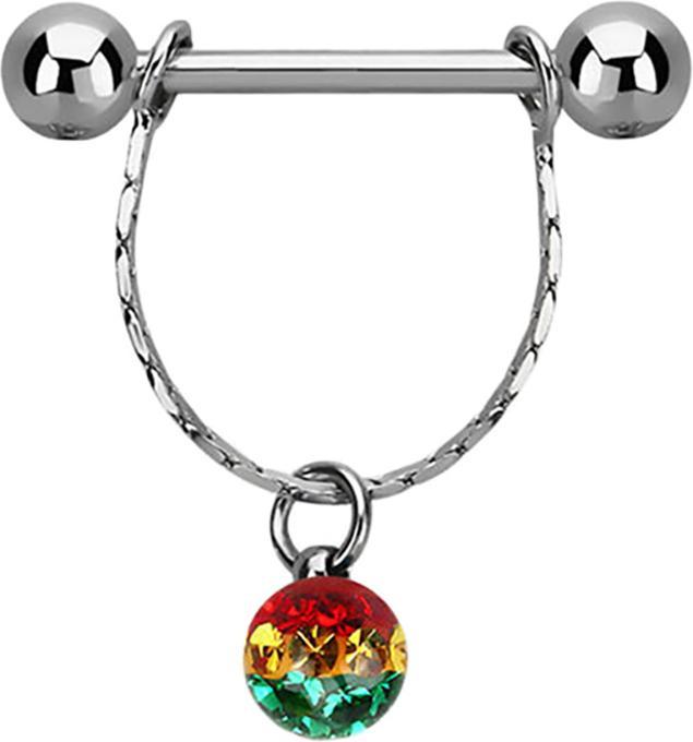Actual product image Star Piercing Barbell silver with beads pendant crystal ball Rasta epoxy protective layer (Surgical steel 316L, without brass)