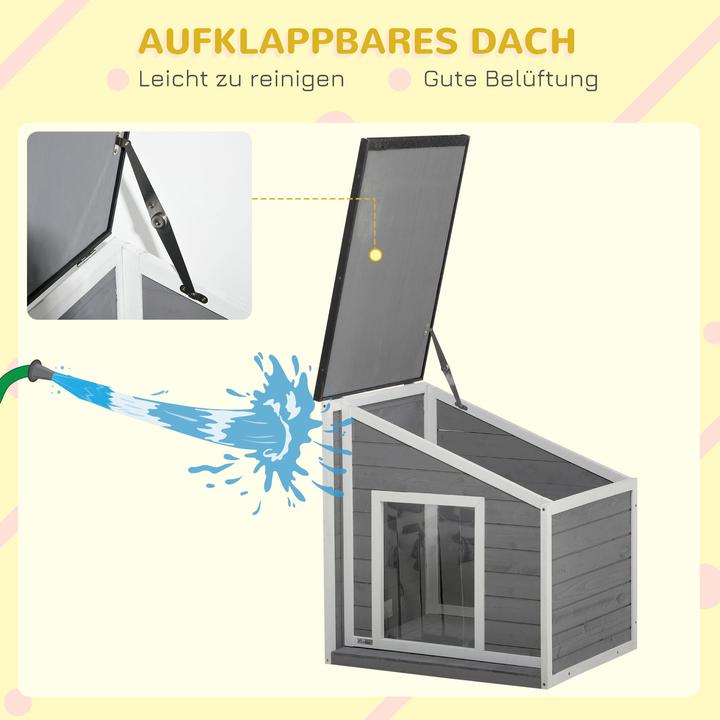 Produktbild PawHut Hundehütte mit zu öffnendem Schrägasphaltdach (Hundehütte)