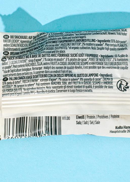 Immagine prodotto KoRo Pallina snack biologica a base di datteri con ripieno dolce al gusto di lampone (Lampone, 30 g)