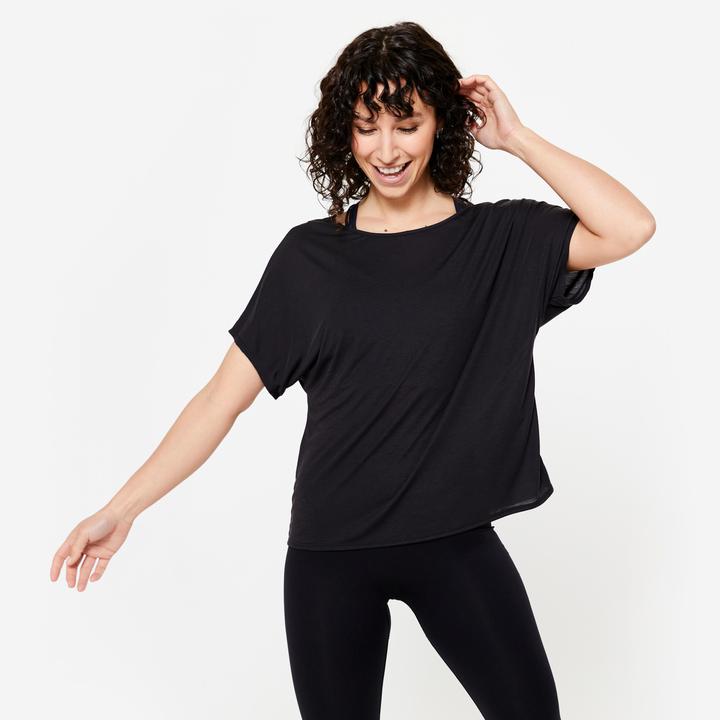 Produktbild Domyos Tanz-Shirt Damen kurzarm fliessend Modern Dance - schwarz (S)