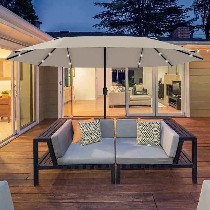 Immagine prodotto Swisshandel24 Ombrellone doppio, LED, manovella ovale in metallo kaki 440 x 260 cm (2.60 m)