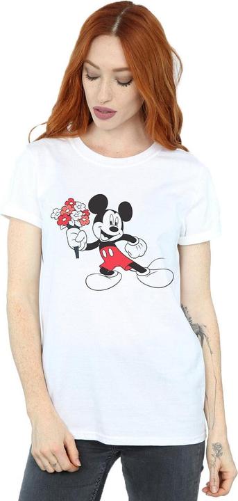 Actual product image Disney Womens/Ladies Mickey Mouse Flowers Cotton Boyfriend T-Shirt (XXL)