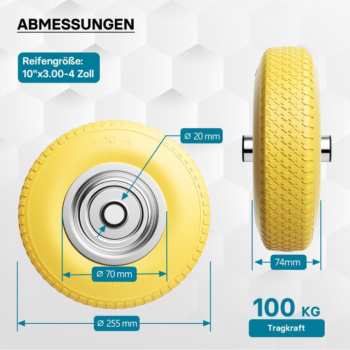 Immagine prodotto Wiltec Roue PU 3.00-4 260mm in caoutchouc plein increvable avec jante en métal pour le montage des aides au