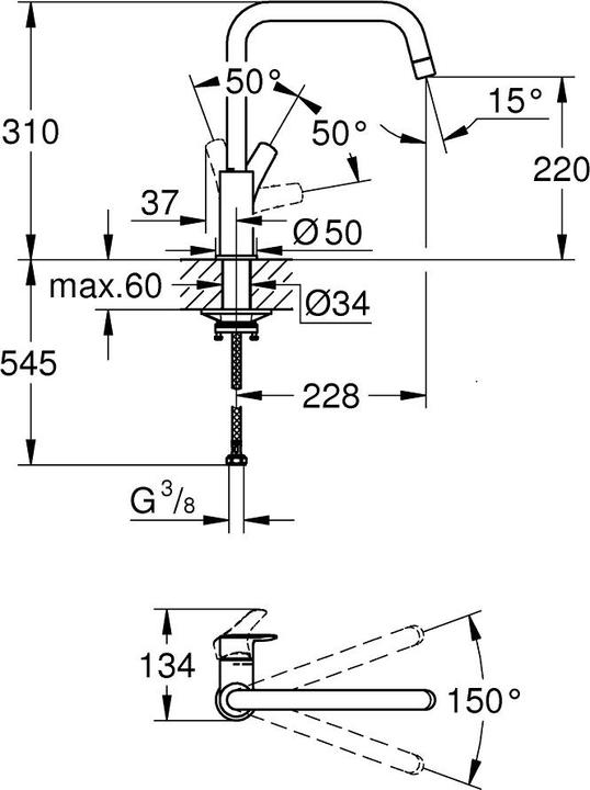 Produktbild Grohe EH-Spültischbatterie EUROSMART 1/2Zoll, hoher Auslauf supersteel