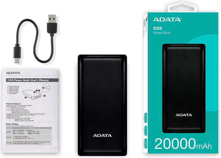 Actual product image Adata C20 (20000 mAh, 15 W, 74 Wh)