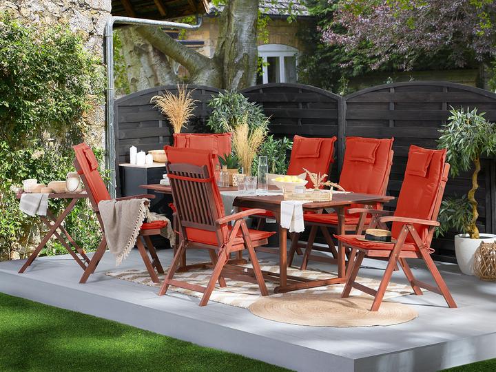 Produktbild Beliani Gartenmöbel Set Akazienholz 6-Sitzer rechteckig Auflagen terracotta TOSCANA (220 cm)