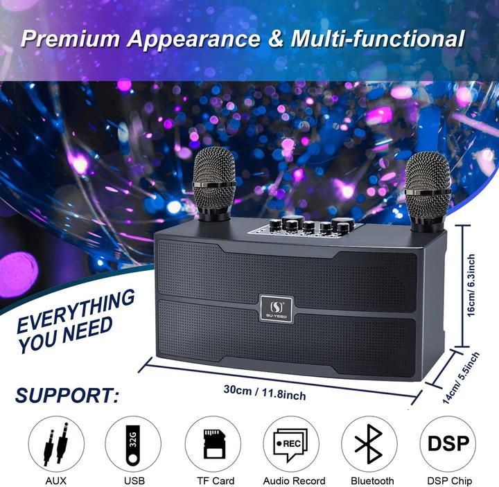 Produktbild Easjoy Karaoke Anlage ES-201 mit zwei Mikrofonen (1x 20 W)