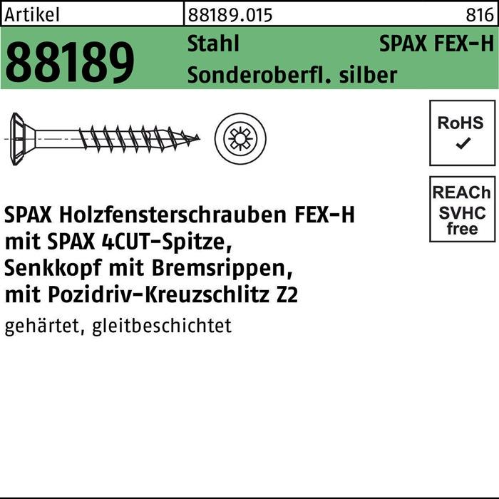 Spax FEX H Beschlagschraube 4.0x 35 PZ 2 Stahl silber für Holzbefestigungen (1000 Schrauben pro Stück)