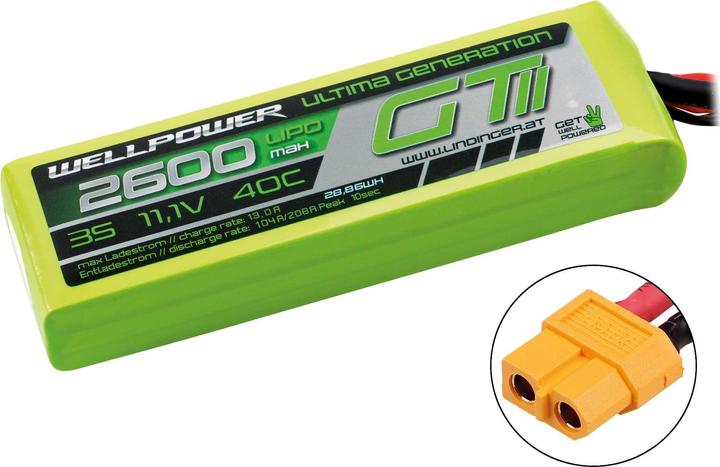 Actual product image Wellpower LIPO AKKU ULTIMA GT II 2600 mAh / 11,1 Volt 3S 40/80C CH5/8 XT-60 (11.10 V, 2600 mAh)