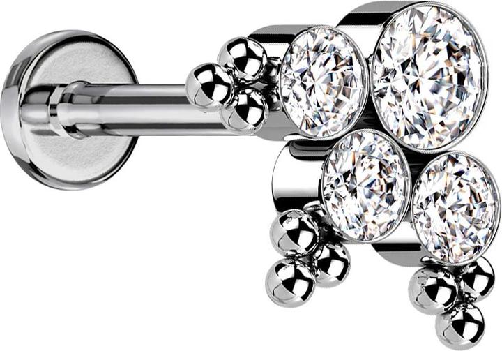 Actual product image Star Piercing Micro Labret internal thread silver balls triangle four crystals silver (without brass, Titanium G23)