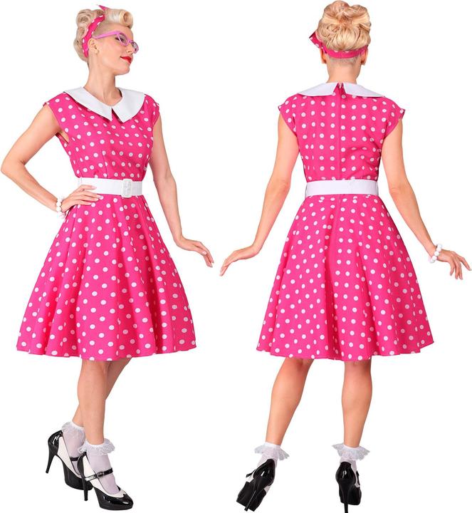 Actual product image Widmann 50's ROCK'N'ROLL MODE HOT PINK (dress with petticoat, belt, hairband), XL (XL)