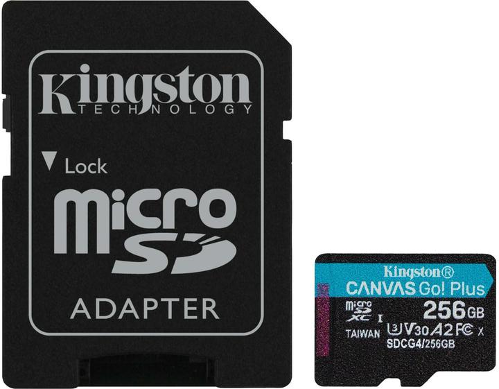 Image du produit Kingston Card Canvas Go Plus MicroSD +ADP 256GB (256 Go, microSDXC, U3, UHS-I)