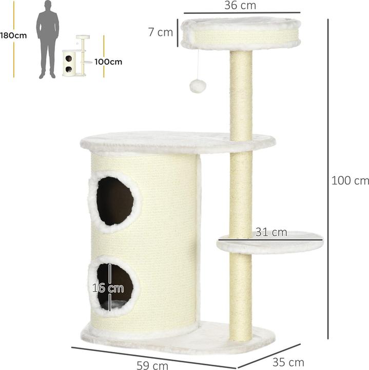 Actual product image PawHut Scratching post with scratching tray (100 cm, Cream white)