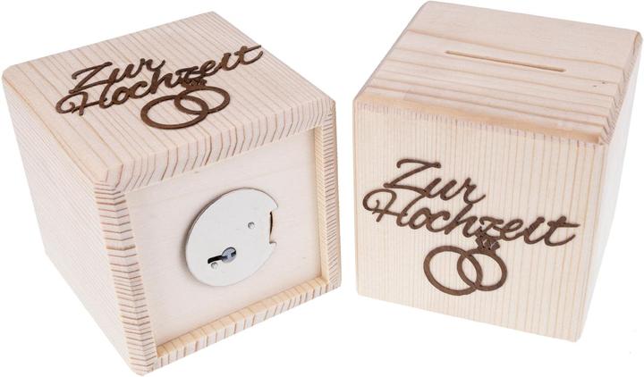 Produktbild La Mia! Spardose - Fichte natur - Würfelform - Motiv: Zur Hochzeit