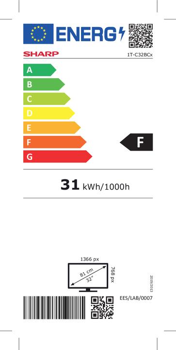Label énergétique Sharp 32BC3E (32", LCD, HD ready, 2020)