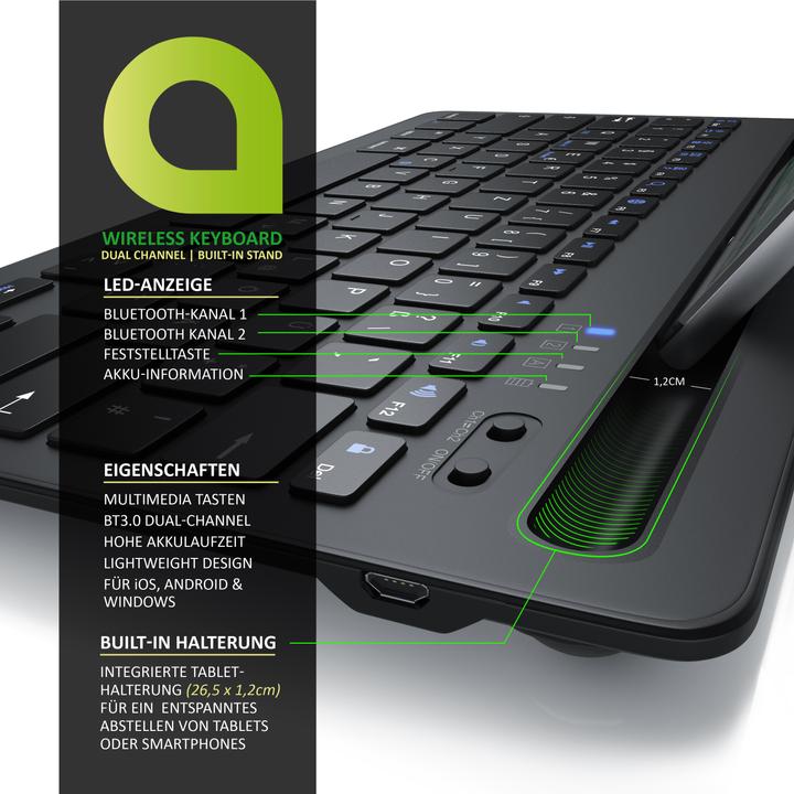 Produktbild Aplic Tablet Tastatur Bluetooth, Tablet Halterung, mit Akku, für iOS, Android, Windows (DE)