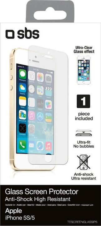 Produktbild SBS Displayschutz mit Glaseffekt, extrem widerstandsfähig für iPhone SE/5s/5/5c (1 Stück, Apple iPhone 5s, Apple iPhone 5)