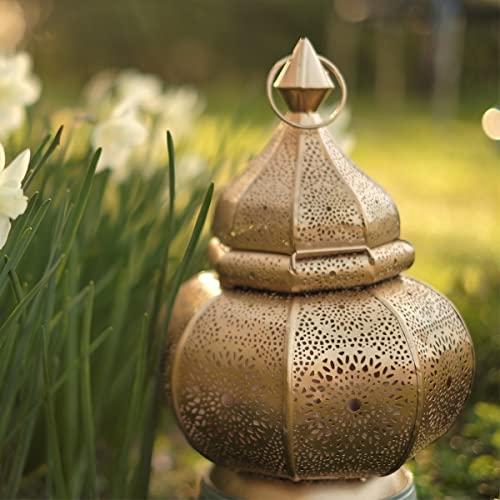 Produktbild Alopini Orientalische Laterne Metall Lamis Goldfarbig 30cm | orientalisches Marokkanisches Windlicht