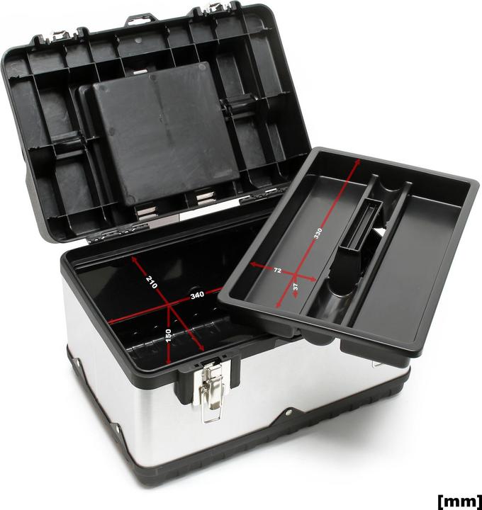 Actual product image Wiltec Stainless Steel Tool Box Organiser Case Storage with Plastic Frame, Tool Holder and Handle