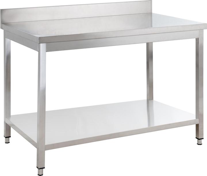 Gastro Hero Tavolo da lavoro in acciaio inox Basic con base e schienale (120 cm, 70 cm)