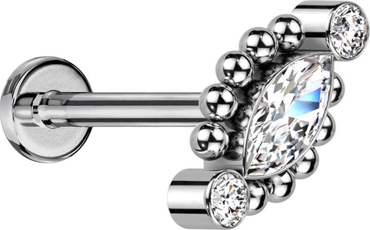 Immagine prodotto Star Piercing Micro labret filo interno argento due cristalli rotondi e uno ovale (senza ottone, Titanio G23)