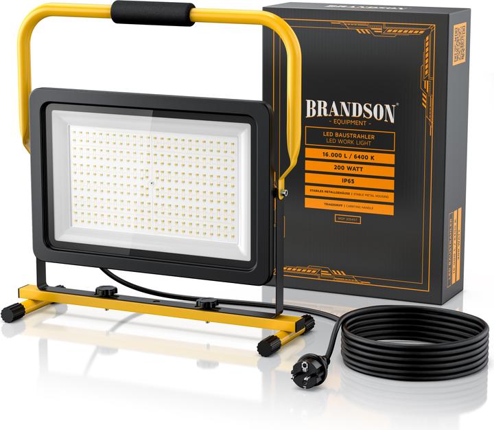 Image du produit Brandson Projecteur de chantier, 200W, LED, support & poignée de transport, 16000 lumens, projecteur de (16000 lm)