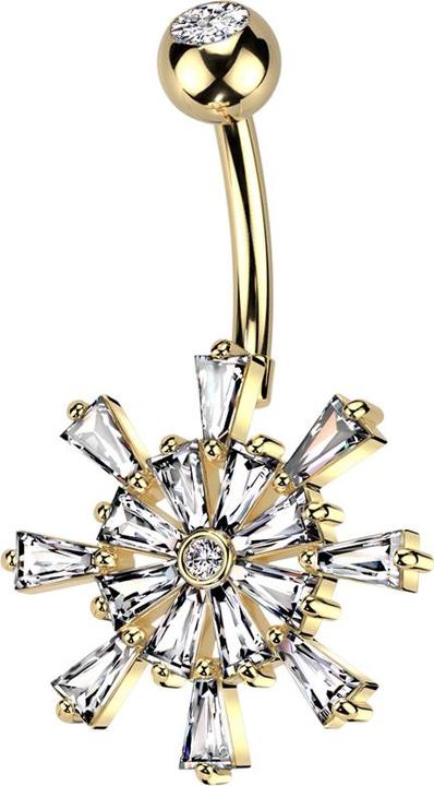 Produktbild Star Piercing Banane vergoldet mit Kugel vergoldet Kristall silber und Schiffsrad Kristalle silber (Messing, Chirurgenstahl 316L)