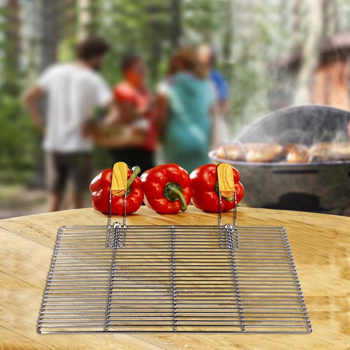 Actual product image Wiltec BBQ Grillrost Eckig 67x40cm Edelstahl Grillgitter Handgriffe Gasgrill Kugelgrill
