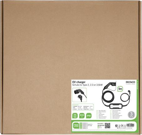 Productafbeelding Deltaco EV laadkabel E-car & Hybride, 16 A, 3.6 kW (CEE 7/7, 3.60 kW, 16 A, 5 m)