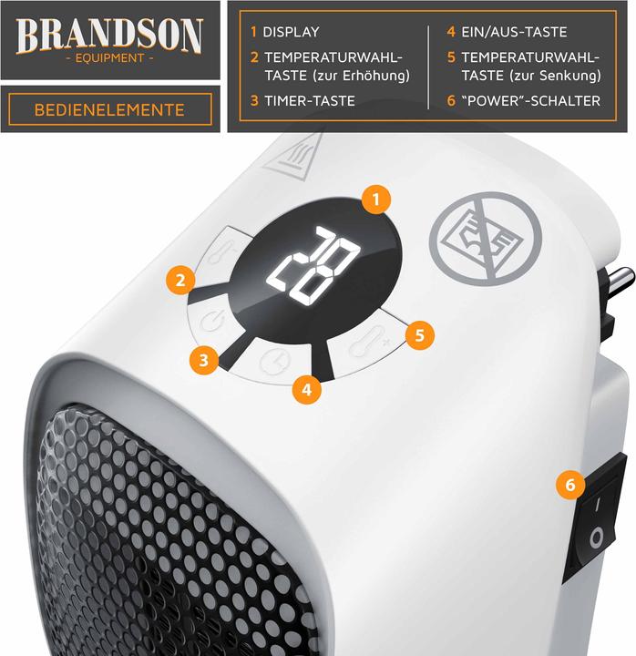 Image du produit Brandson Mini ventilateur chauffant à prise de courant, ventilateur chauffant en céramique 400W, chauffage (400 W)