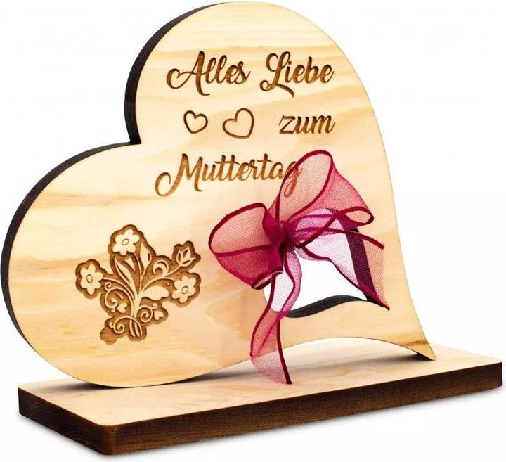 Image du produit ZNatur Zirben Bois Coeur 16 cm avec socle Cadeau Décoration avec gravure Pour la Fête des Mères No.42