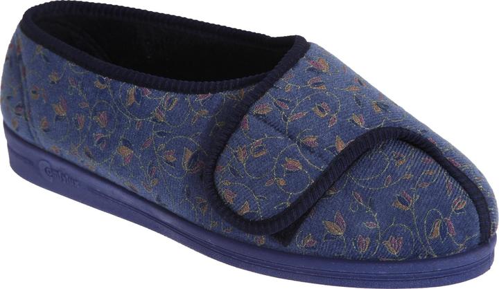 Comfylux Helen Hausschuhe mit Klettverschluss Blumenmuster besonders weite Passform