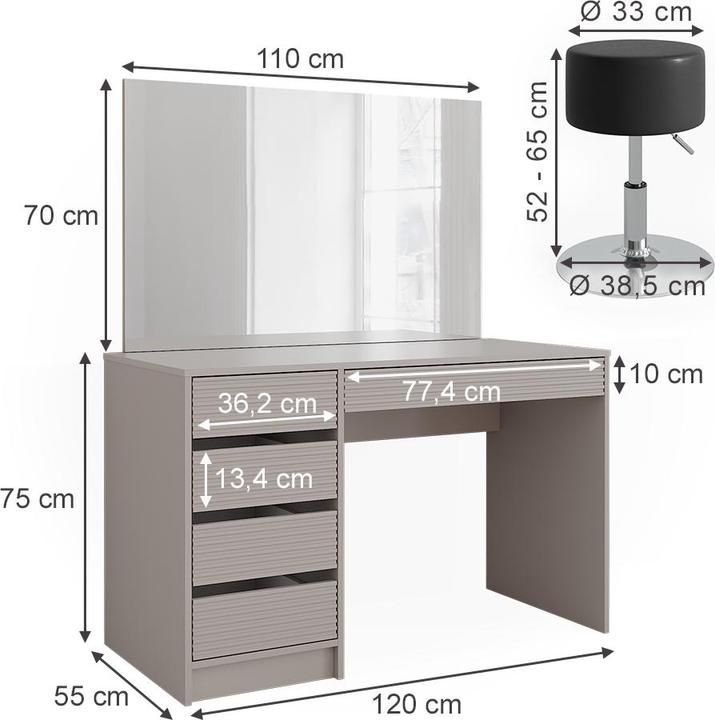 Immagine prodotto Vicco Sherry con sgabello e illuminazione (120 x 75 x 55 cm)