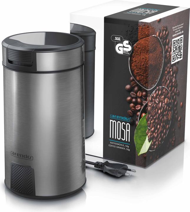 Produktbild Arendo Elektrische Kaffeemühle Edelstahl, Gewürzmühle Coffee Grinder Schrotmühle, Edelstahlmesser