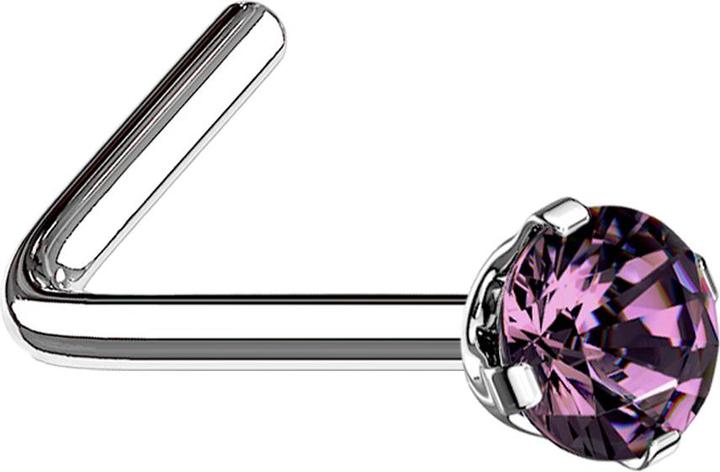 Image du produit Star Piercing Clous de nez coudés argentés cristal rond serti de violet (sans laiton, Acier chirurgical 316L)
