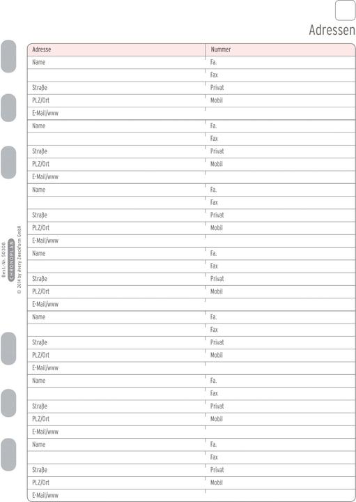 Actual product image Chronoplan Addresses sheet (A5, German)