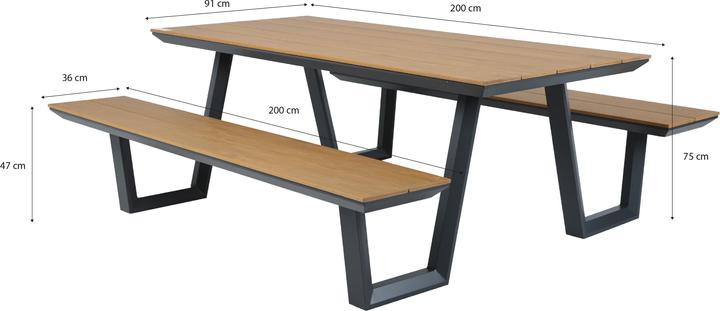 Produktbild Axi Nori Picknicktisch mit 2 Bänken - Anthrazit/Teak-Look (200 cm)